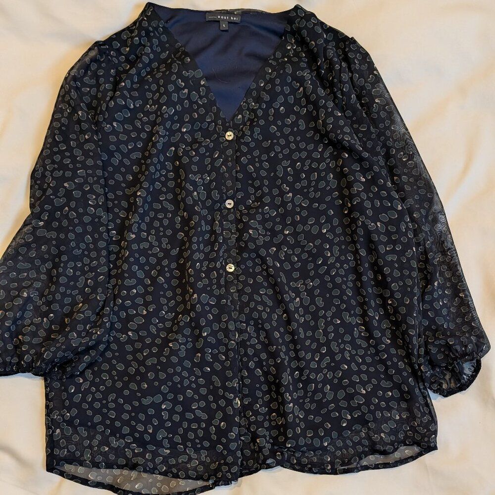 Blue and Teal Button Up Blouse